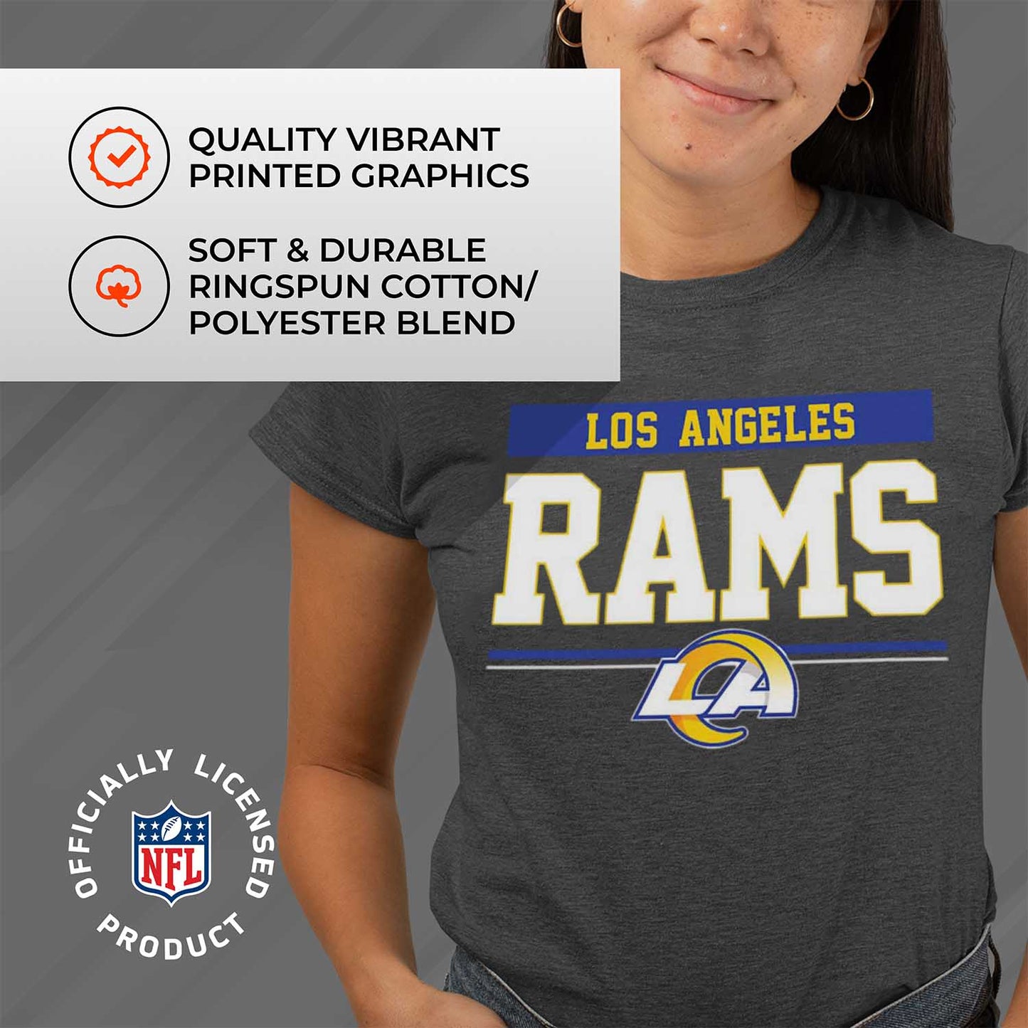 Los Angeles Rams NFL Women's Team Block Charcoal Tagless T-Shirt - Charcoal