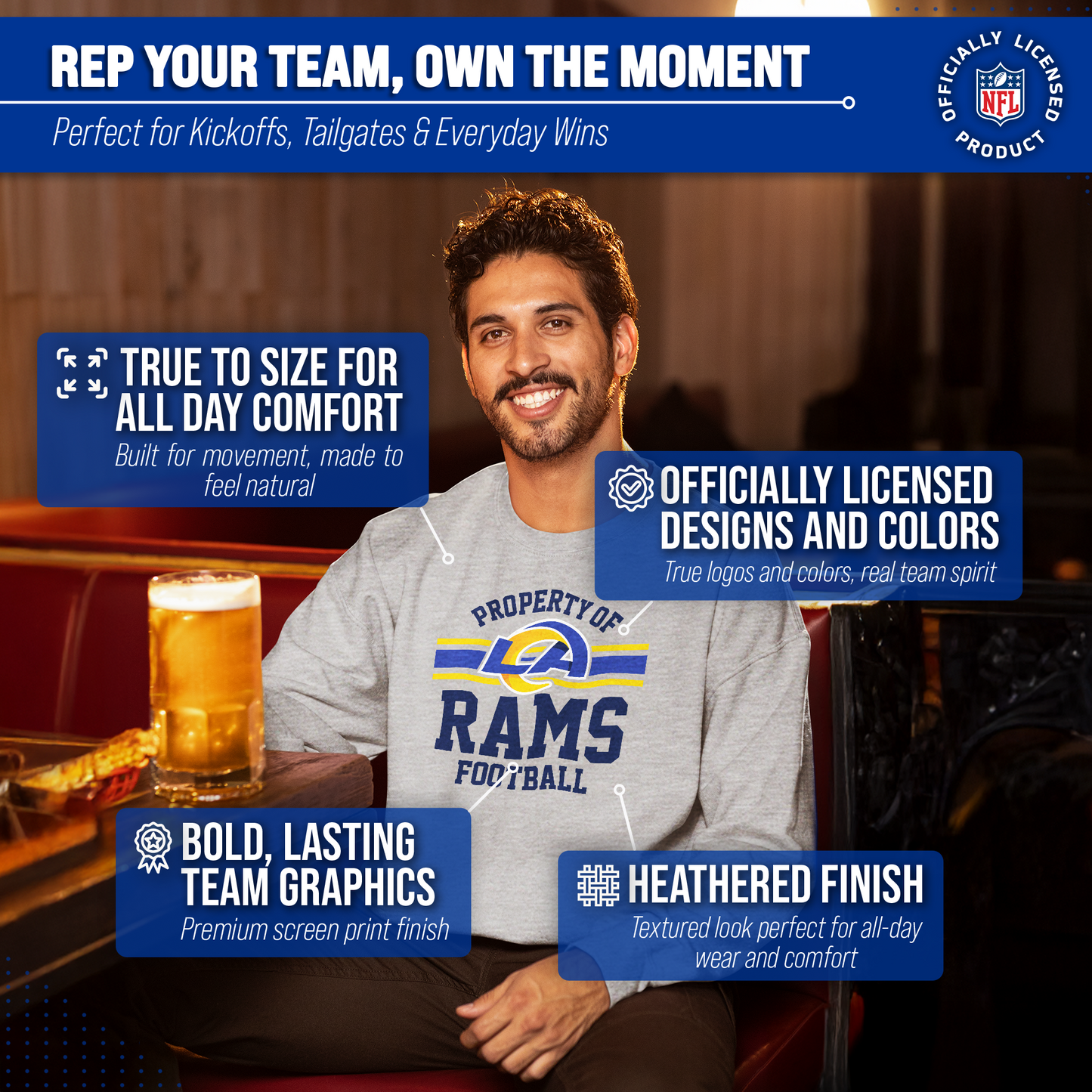 Los Angeles Rams NFL Adult Property Of Crewneck Fleece Sweatshirt - Sport Gray