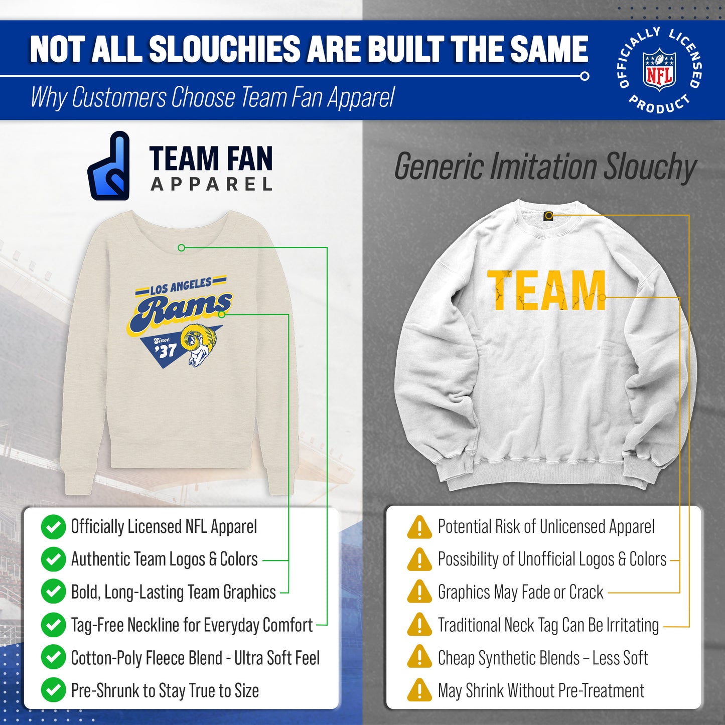 Los Angeles Rams NFL Womens Vintage Charm Slouchy Crewneck - Birch