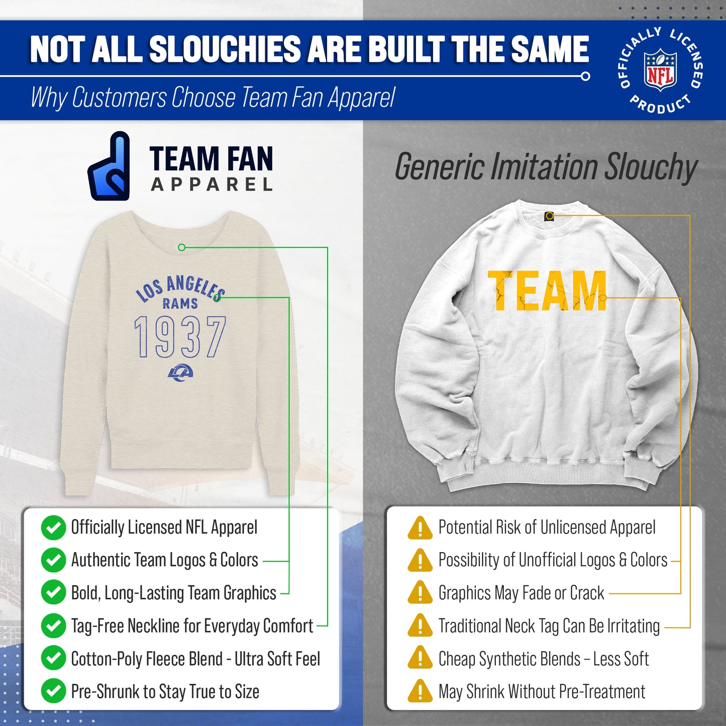 Los Angeles Rams NFL Womens Big Date French Terry Slouchy Top - Natural