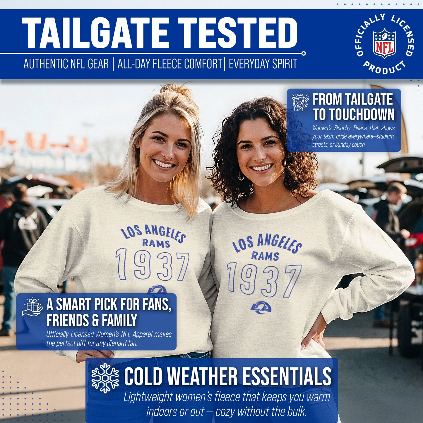 Los Angeles Rams NFL Womens Big Date French Terry Slouchy Top - Natural