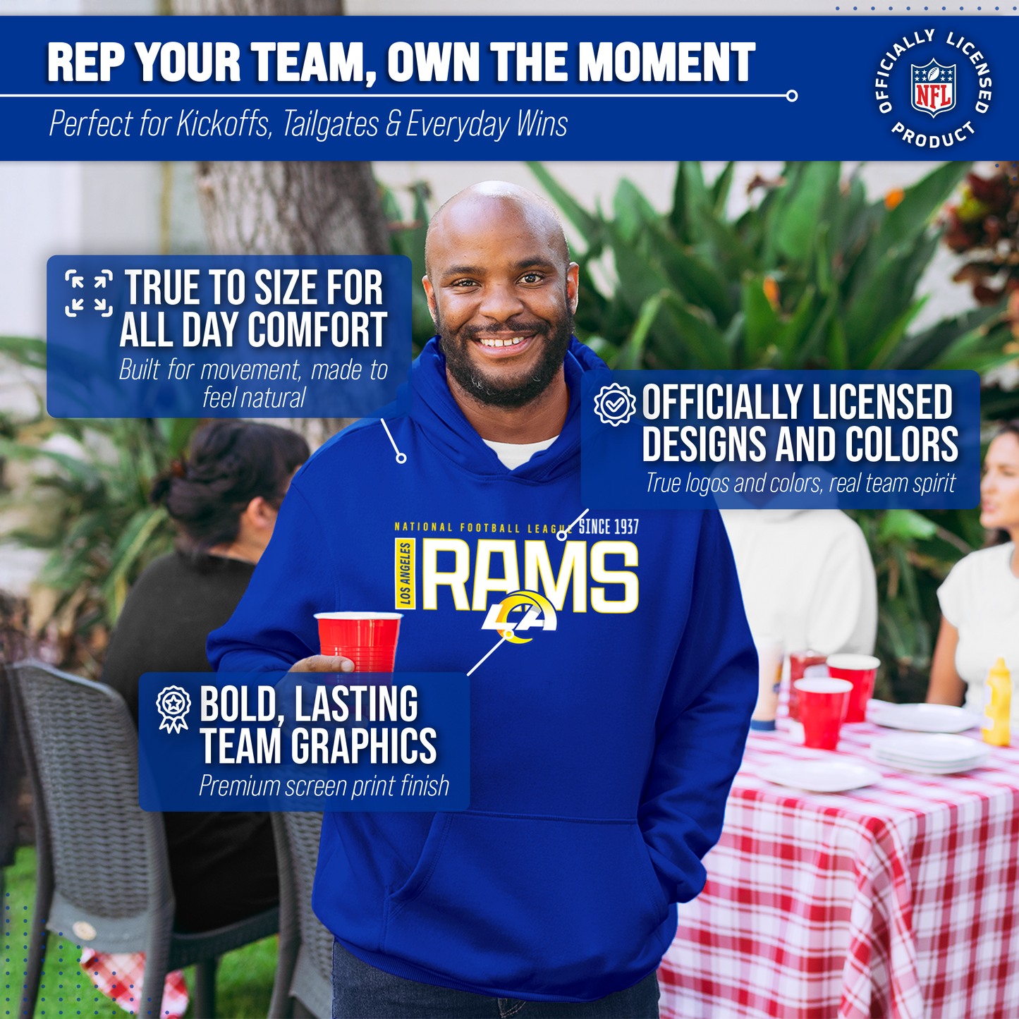 Los Angeles Rams NFL Adult Unisex Modern Endzone Soft Fleece Hooded Sweatshirt - Royal