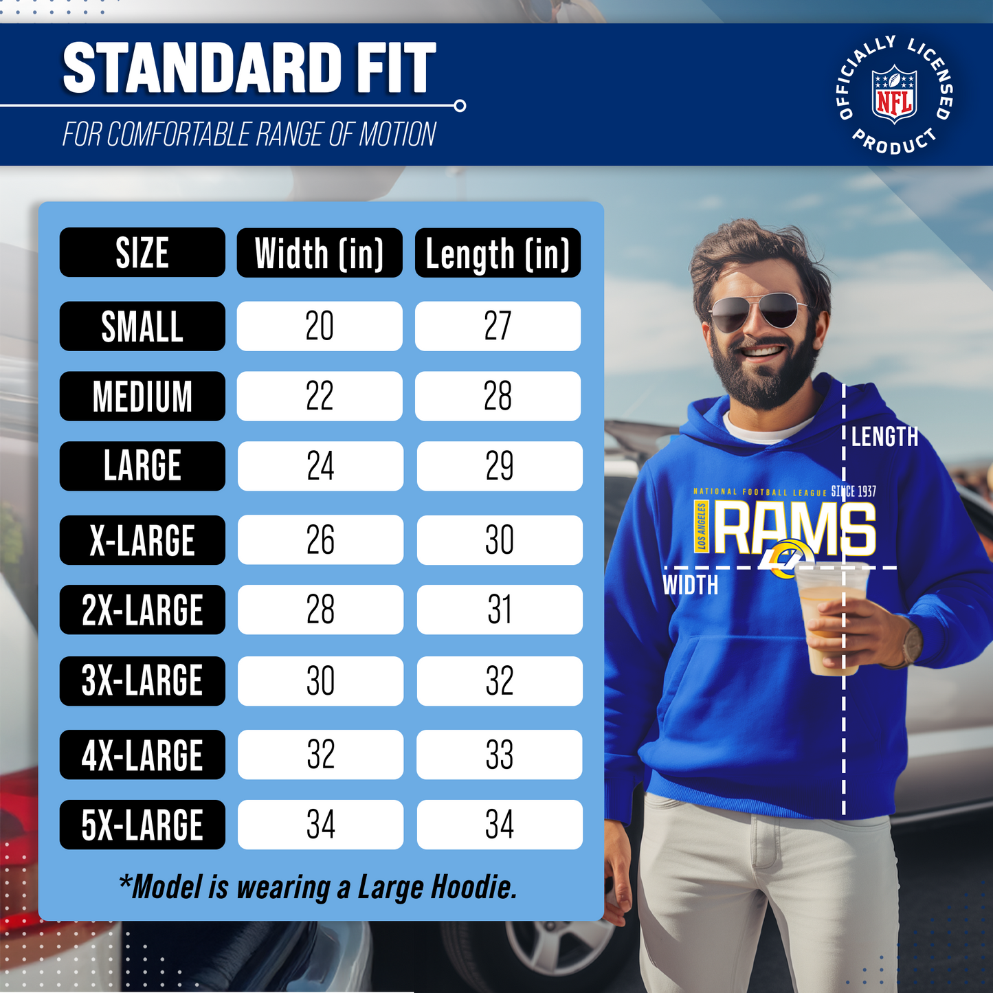 Los Angeles Rams NFL Adult Unisex Modern Endzone Soft Fleece Hooded Sweatshirt - Royal