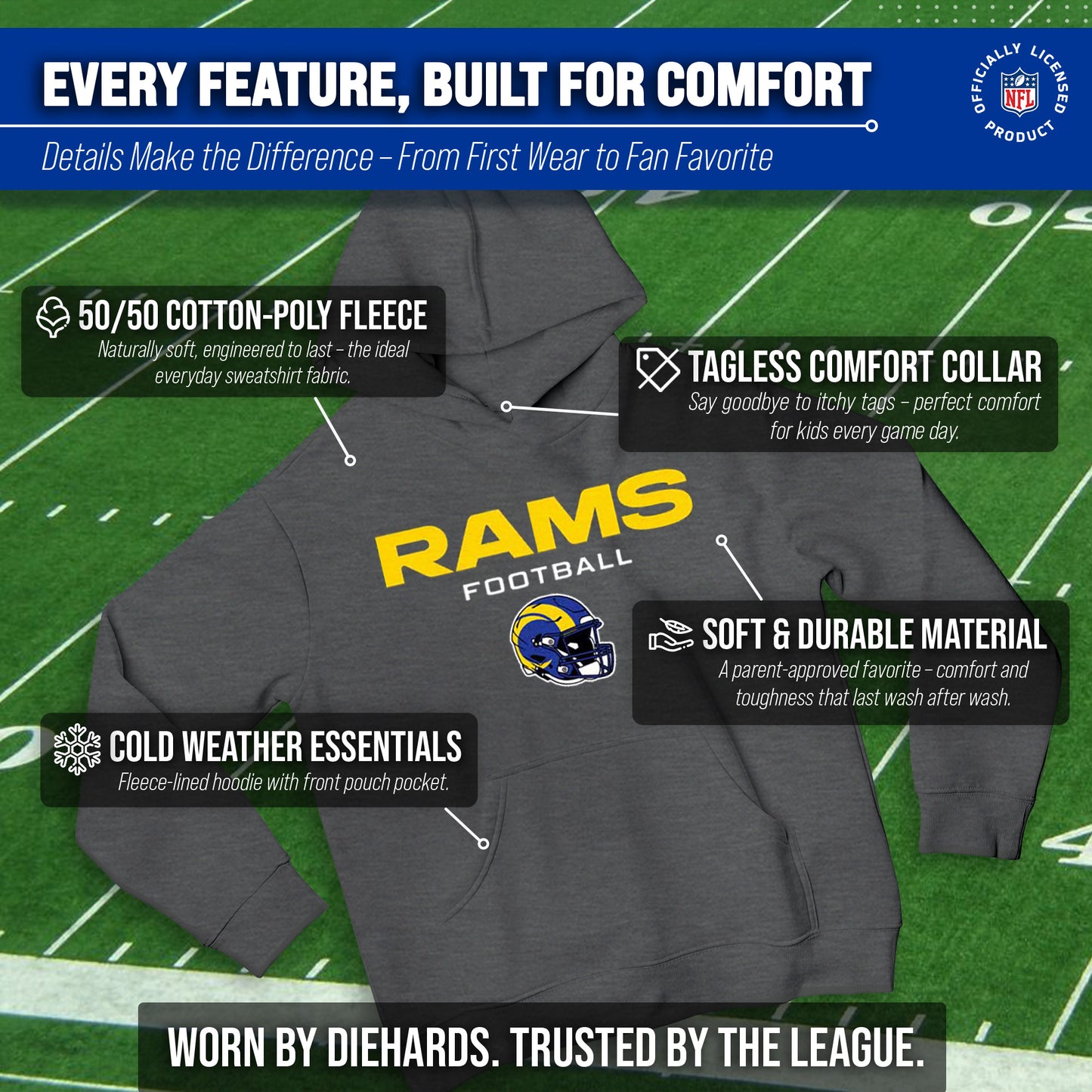 Los Angeles Rams NFL Youth Football Helmet Hood - Charcoal