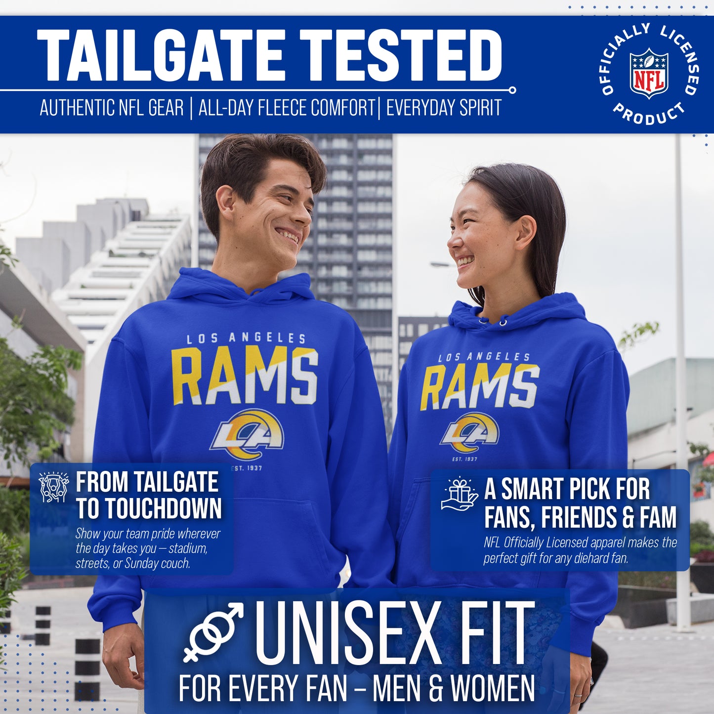 Los Angeles Rams Adult NFL Diagonal Fade Fleece Hooded Sweatshirt - Royal