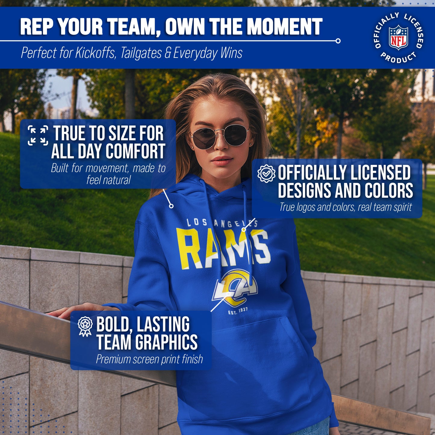 Los Angeles Rams Adult NFL Diagonal Fade Fleece Hooded Sweatshirt - Royal