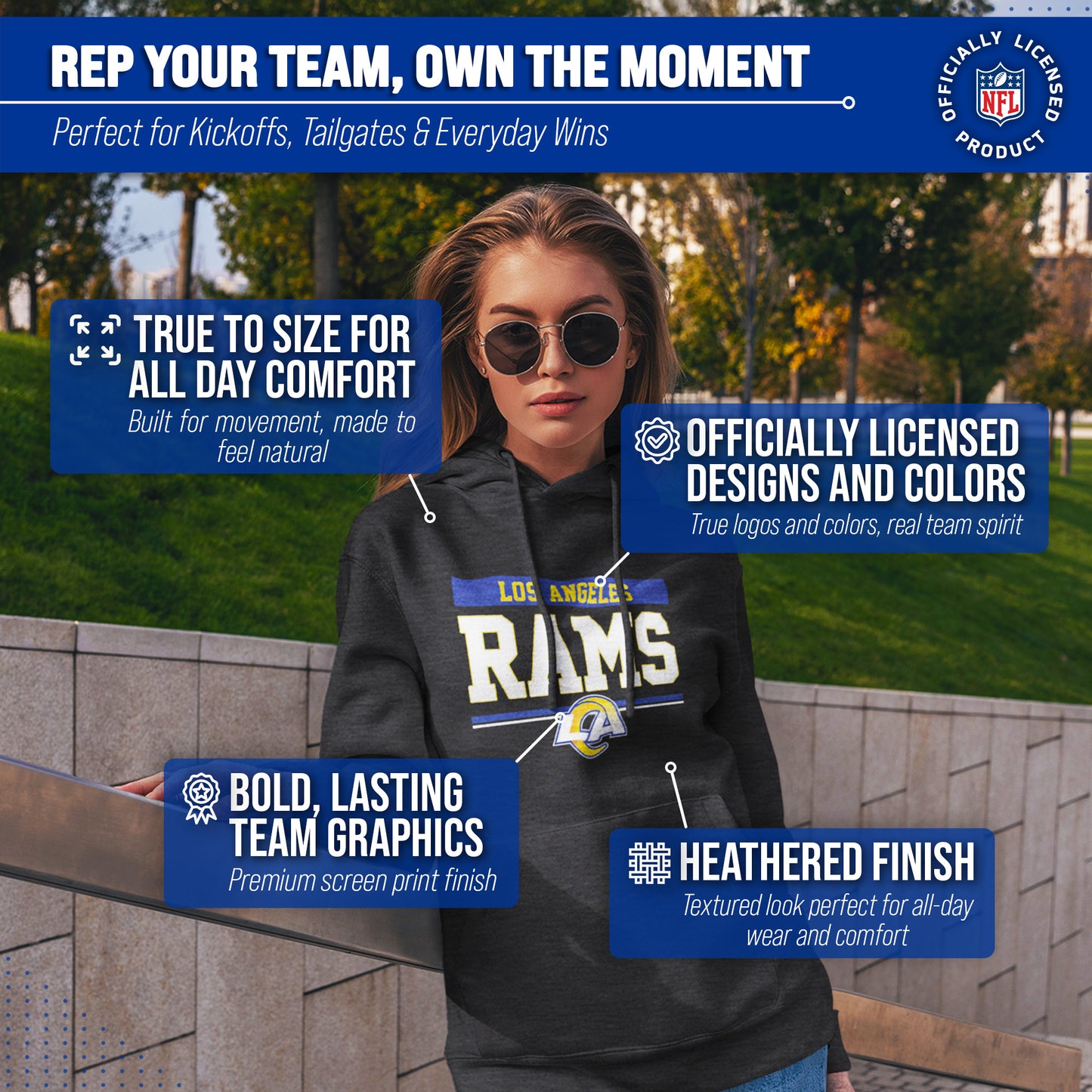 Los Angeles Rams NFL Adult Gameday Charcoal Hooded Sweatshirt - Charcoal