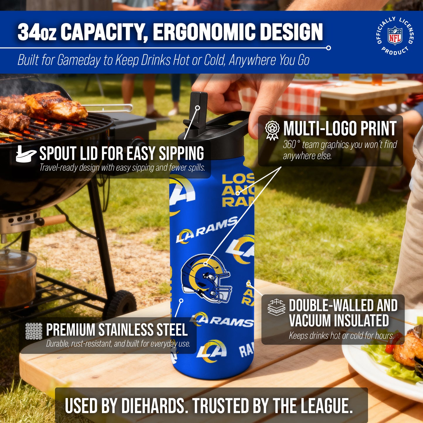 Los Angeles Rams NFL 34Oz Native Quencher Water Bottle - Royal