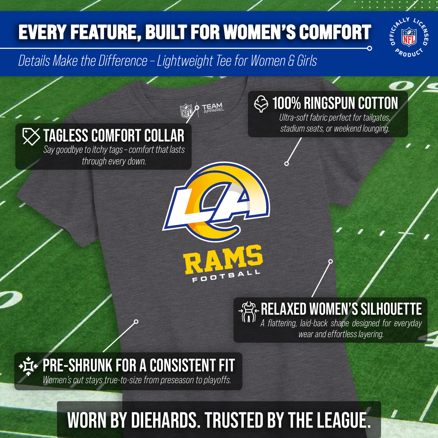 Los Angeles Rams Women's NFL Ultimate Fan Logo Short Sleeve T-Shirt - Charcoal