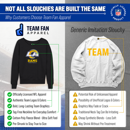 Los Angeles Rams Women's NFL Ultimate Fan Logo Slouchy Crewneck -Tagless Fleece Lightweight Pullover - Charcoal