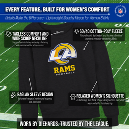 Los Angeles Rams Women's NFL Ultimate Fan Logo Slouchy Crewneck -Tagless Fleece Lightweight Pullover - Charcoal