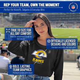 Los Angeles Rams Women's NFL Ultimate Fan Logo Slouchy Crewneck -Tagless Fleece Lightweight Pullover - Charcoal