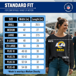 Los Angeles Rams Women's NFL Ultimate Fan Logo Slouchy Crewneck -Tagless Fleece Lightweight Pullover - Charcoal