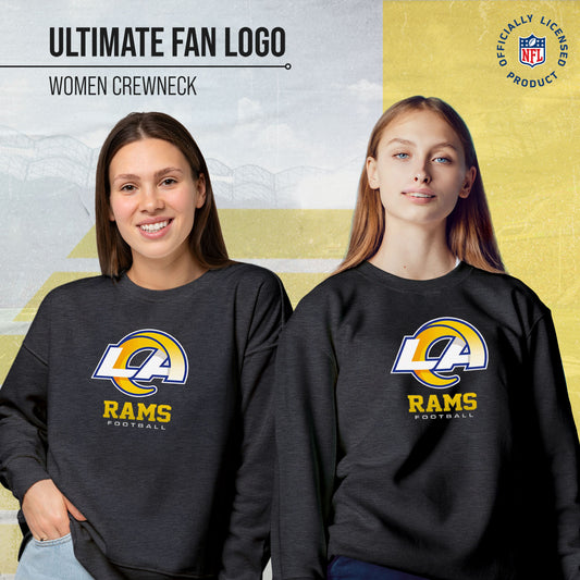 Los Angeles Rams Women's NFL Ultimate Fan Logo Slouchy Crewneck -Tagless Fleece Lightweight Pullover - Charcoal