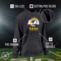 Los Angeles Rams Women's NFL Ultimate Fan Logo Slouchy Crewneck -Tagless Fleece Lightweight Pullover - Charcoal