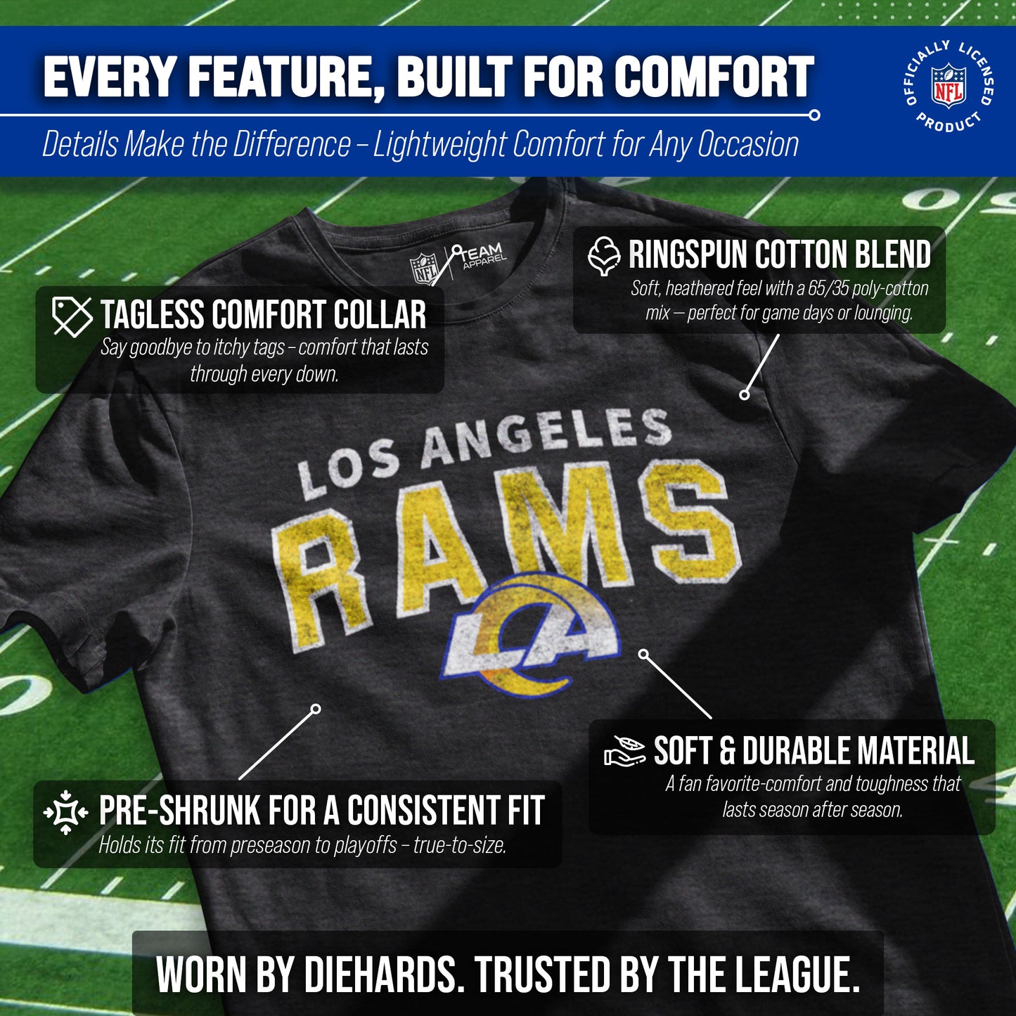 Los Angeles Rams NFL Starting Fresh Short Sleeve Heather T-Shirt - Black