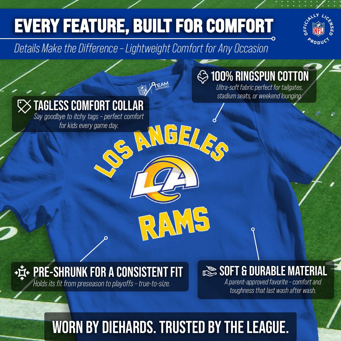 Los Angeles Rams NFL Youth Gameday Football T-Shirt - Royal