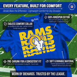 Los Angeles Rams NFL Youth Repeating Logo Football T-Shirt Unisex Tag Free Comfortable - Royal