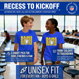 Los Angeles Rams NFL Youth Repeating Logo Football T-Shirt Unisex Tag Free Comfortable - Royal