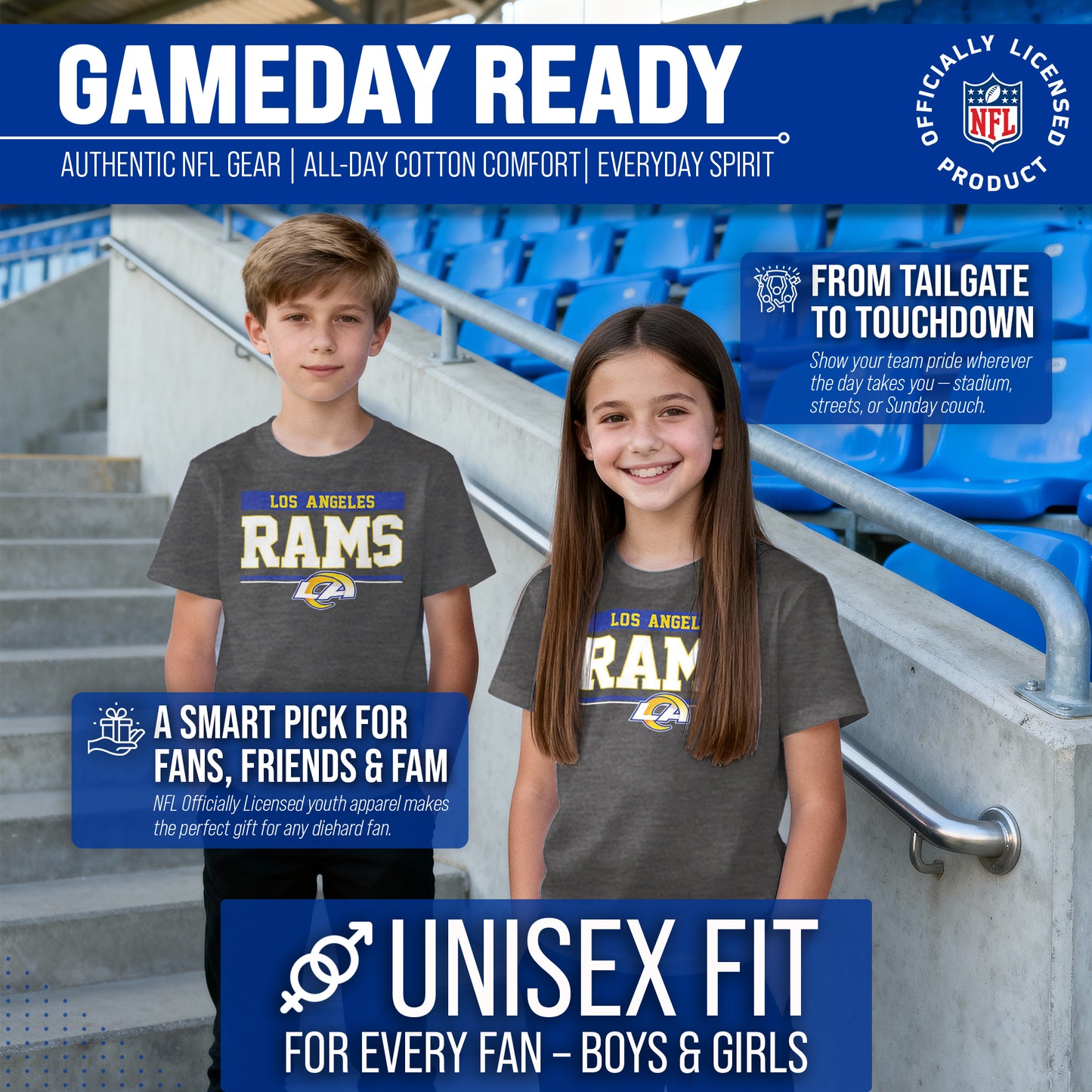 Los Angeles Rams NFL Youth Short Sleeve Charcoal T Shirt - Charcoal