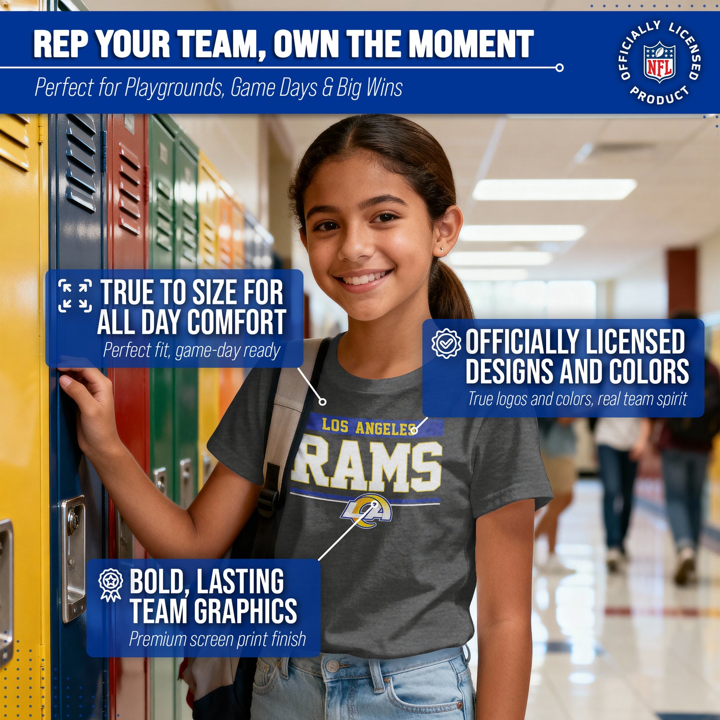 Los Angeles Rams NFL Youth Short Sleeve Charcoal T Shirt - Charcoal