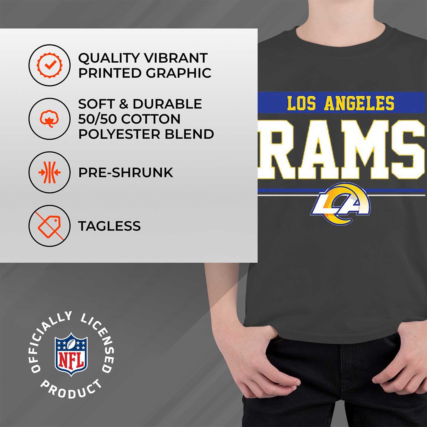 Los Angeles Rams NFL Youth Short Sleeve Charcoal T Shirt - Charcoal