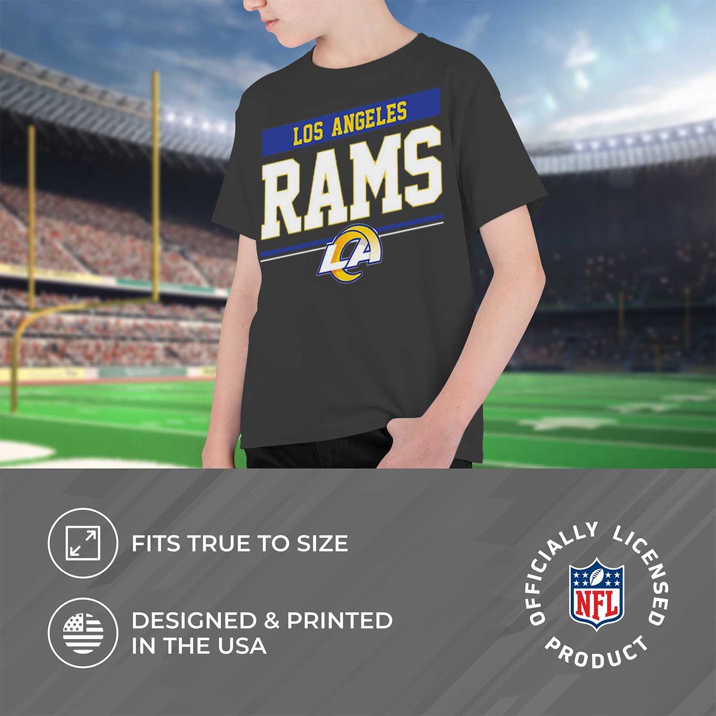 Los Angeles Rams NFL Youth Short Sleeve Charcoal T Shirt - Charcoal