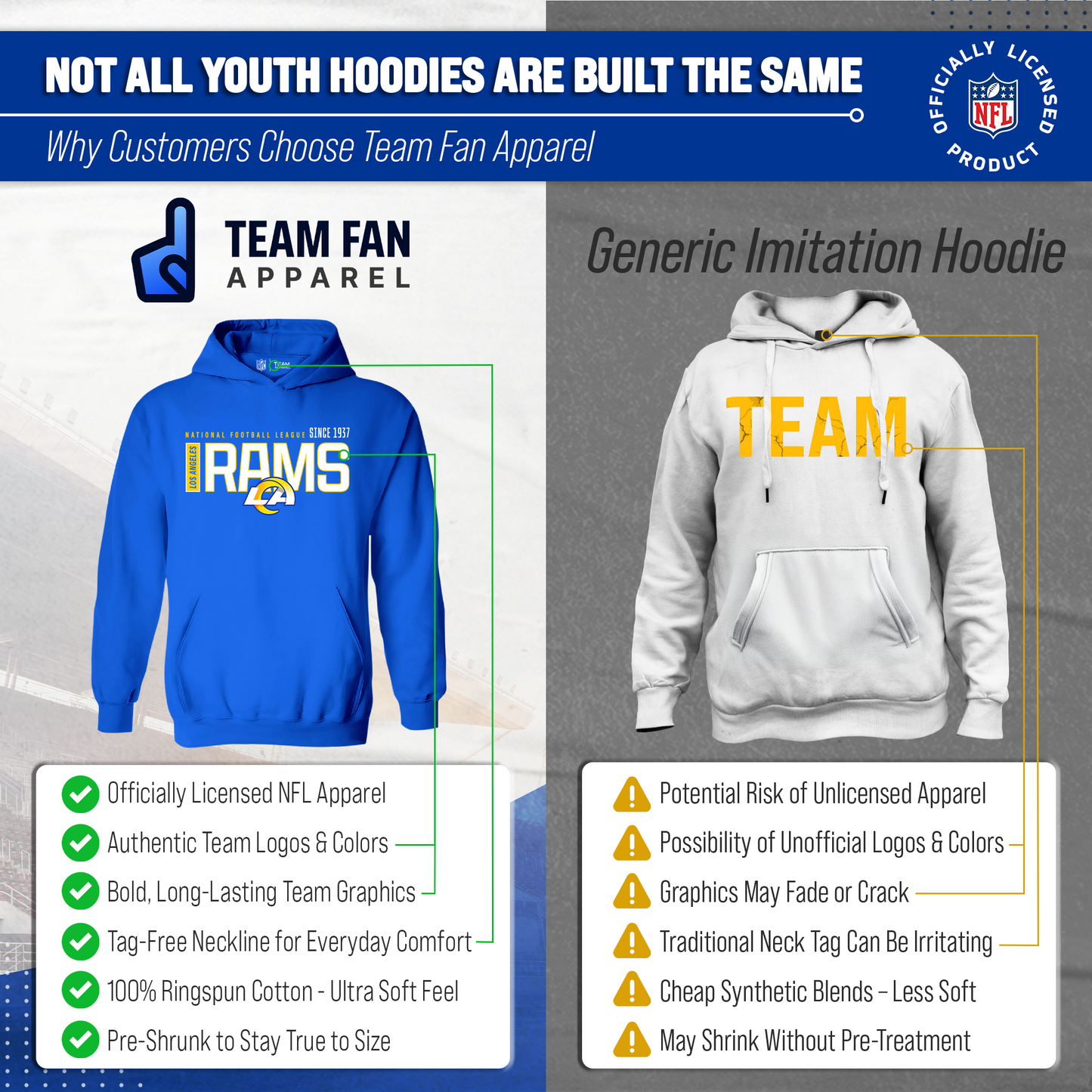 Los Angeles Rams NFL Youth Modern Endzone Football Fleece Hooded Sweatshirt - Royal
