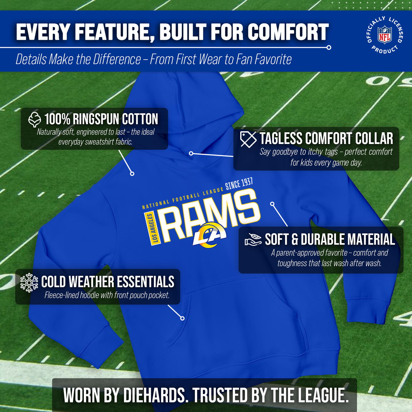 Los Angeles Rams NFL Youth Modern Endzone Football Fleece Hooded Sweatshirt - Royal