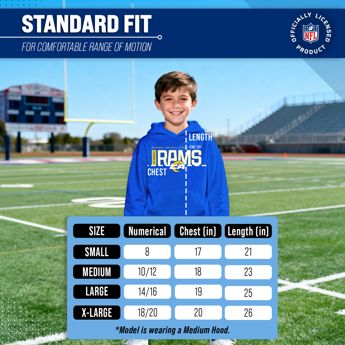 Los Angeles Rams NFL Youth Modern Endzone Football Fleece Hooded Sweatshirt - Royal