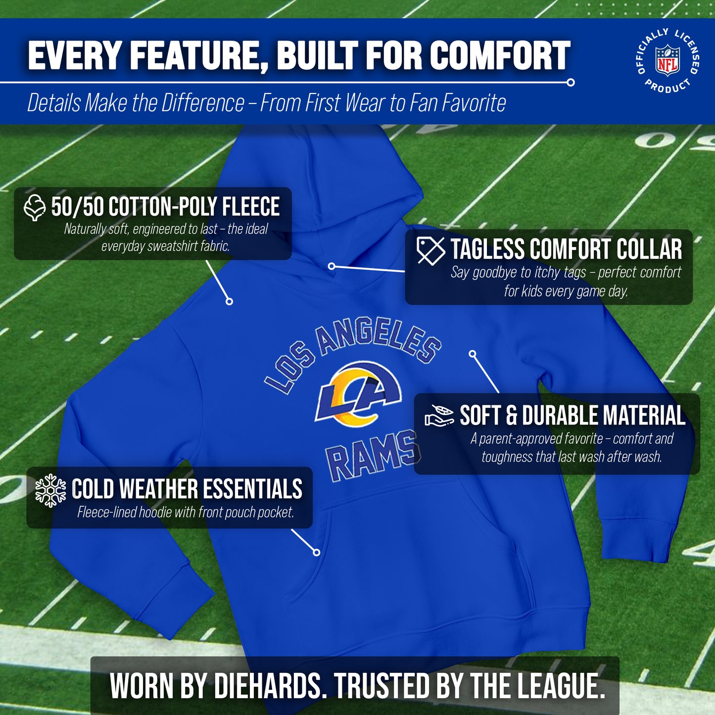 Los Angeles Rams NFL Youth Gameday Hooded Sweatshirt - Royal