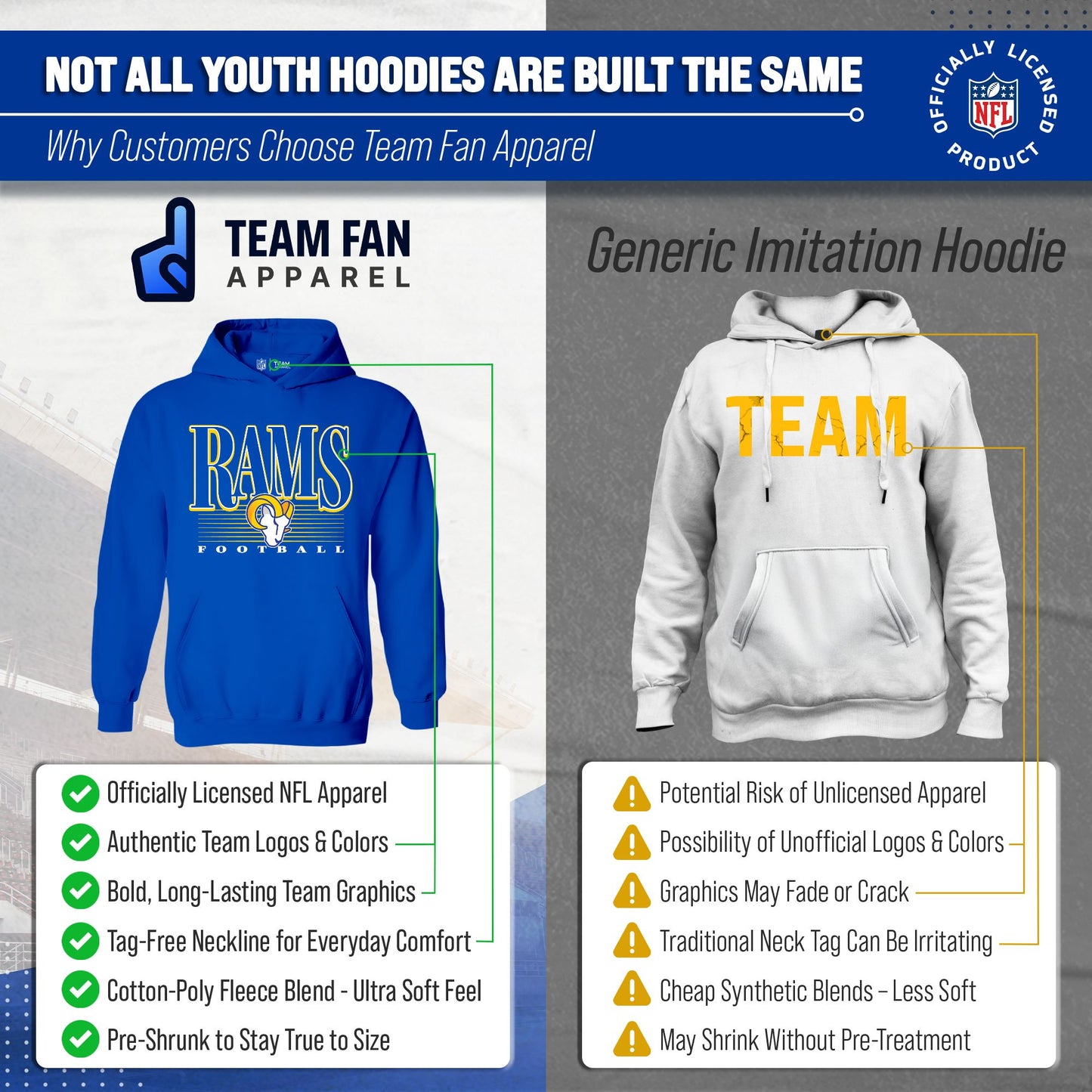 Los Angeles Rams NFL Youth Overtime Blueprint Football Fleece Hooded Sweatshirt - Royal