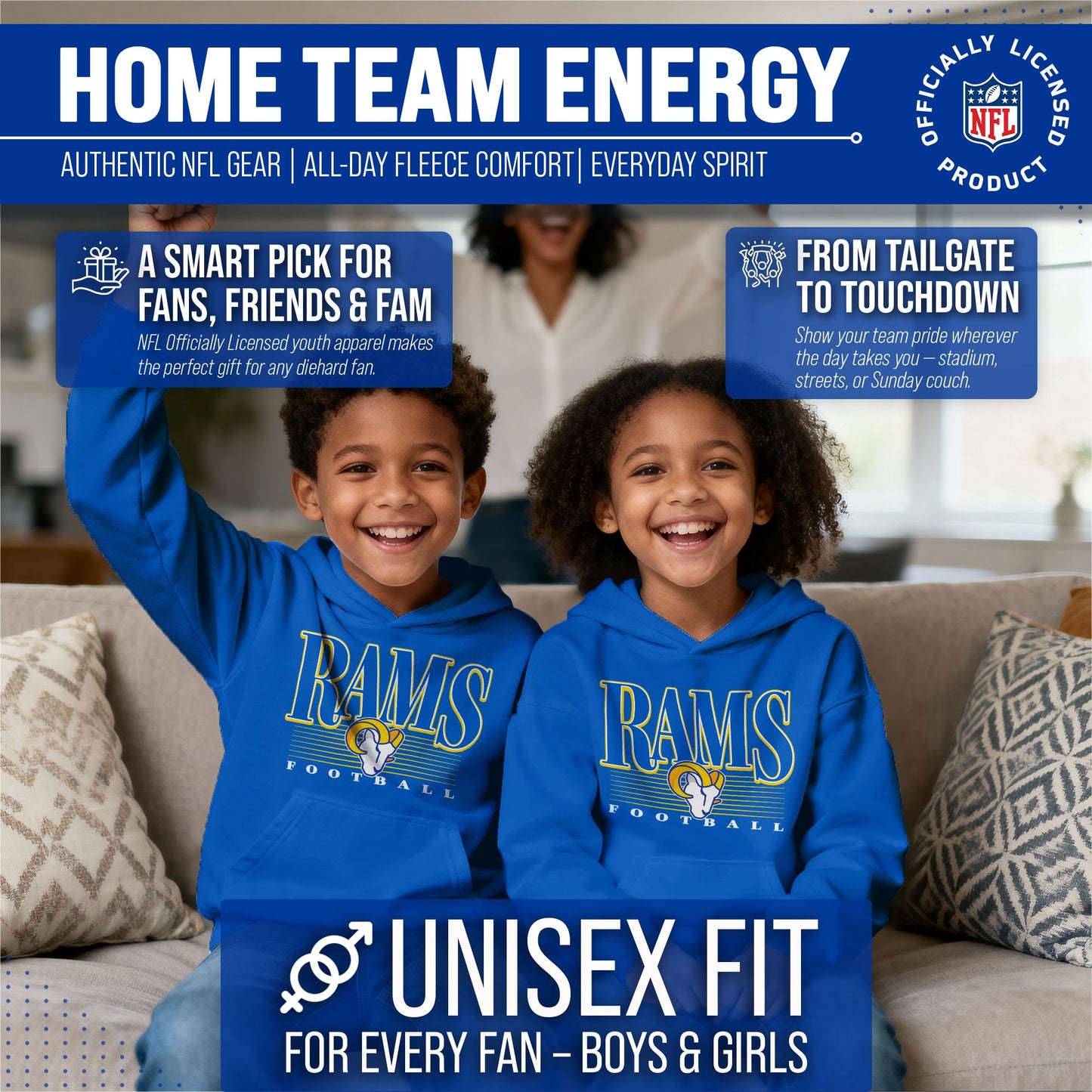 Los Angeles Rams NFL Youth Overtime Blueprint Football Fleece Hooded Sweatshirt - Royal