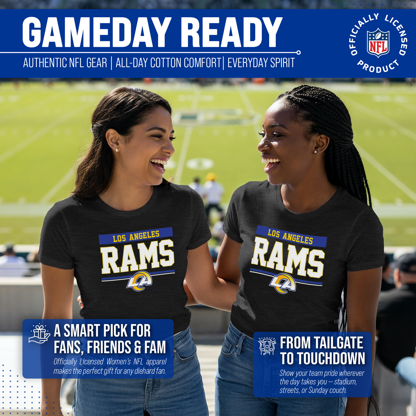 Los Angeles Rams NFL Women's Team Block Charcoal Tagless T-Shirt - Charcoal