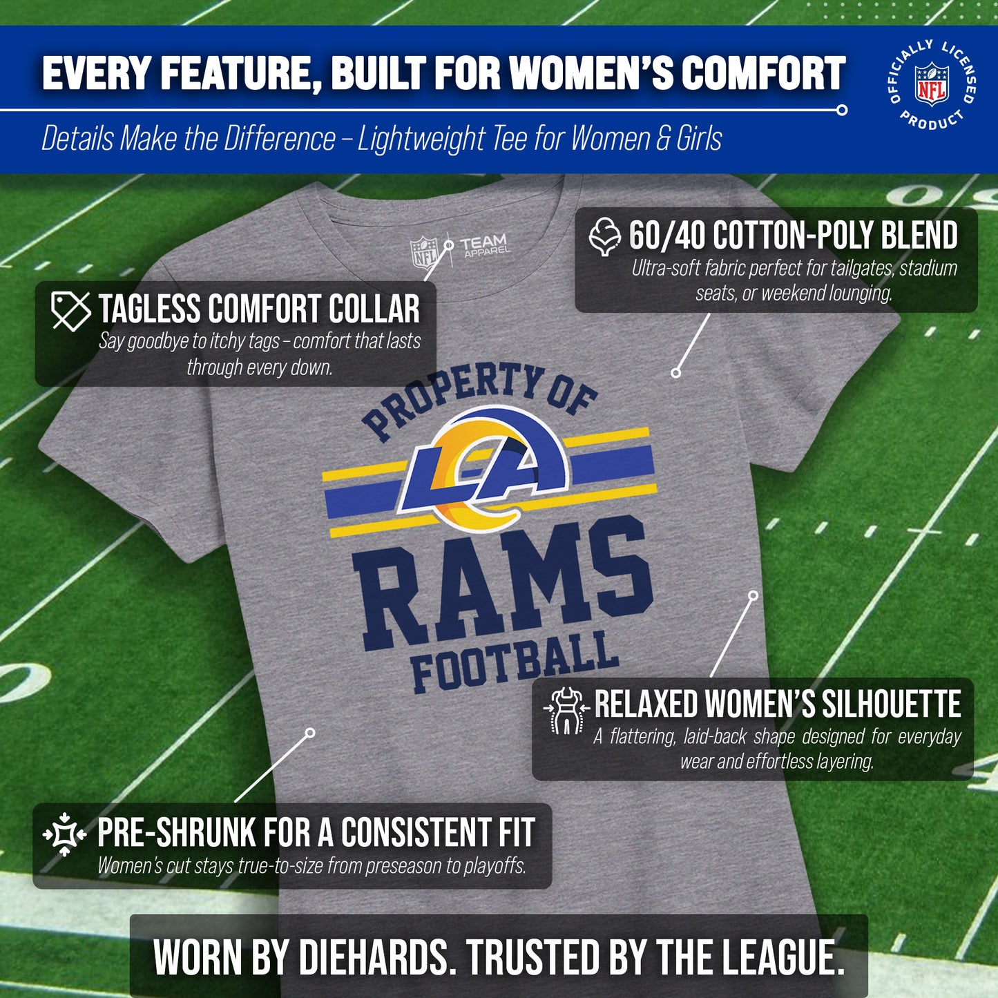 Los Angeles Rams NFL Womens Short Sleeve Property of Tshirt - Gray