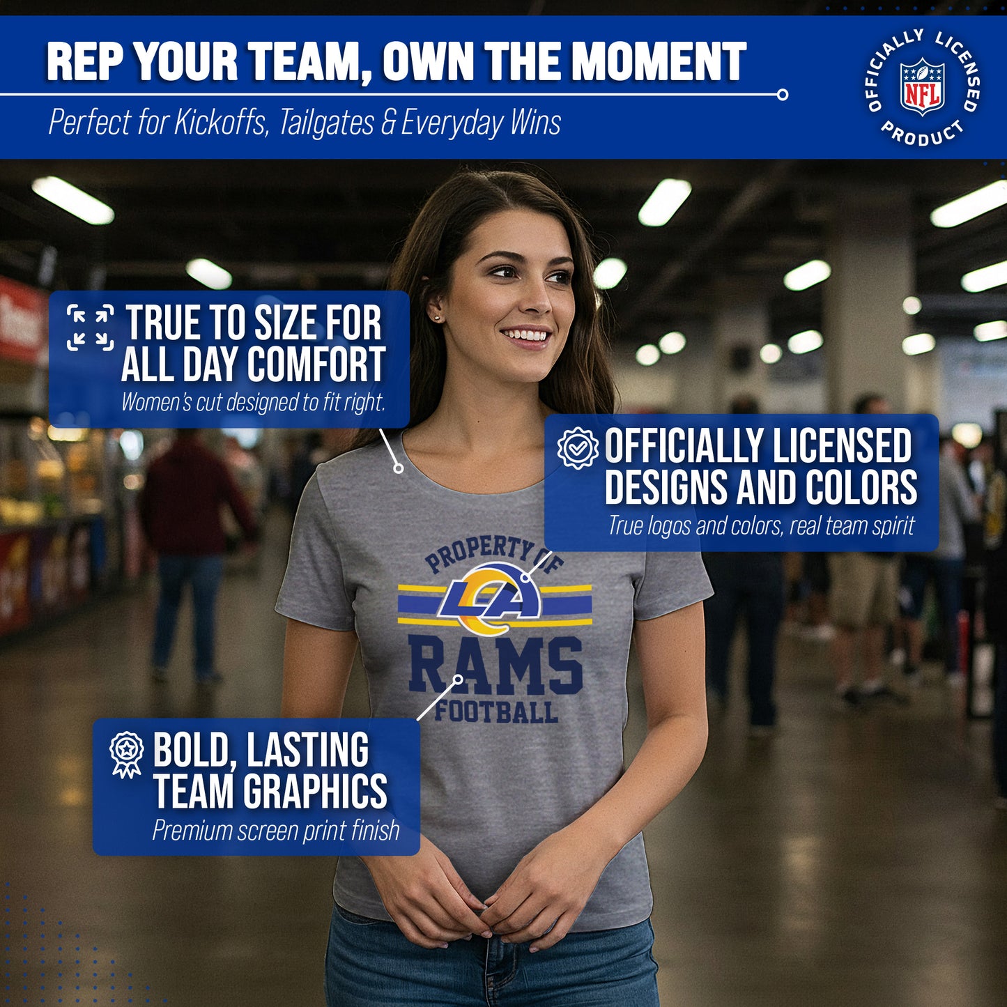 Los Angeles Rams NFL Womens Short Sleeve Property of Tshirt - Gray