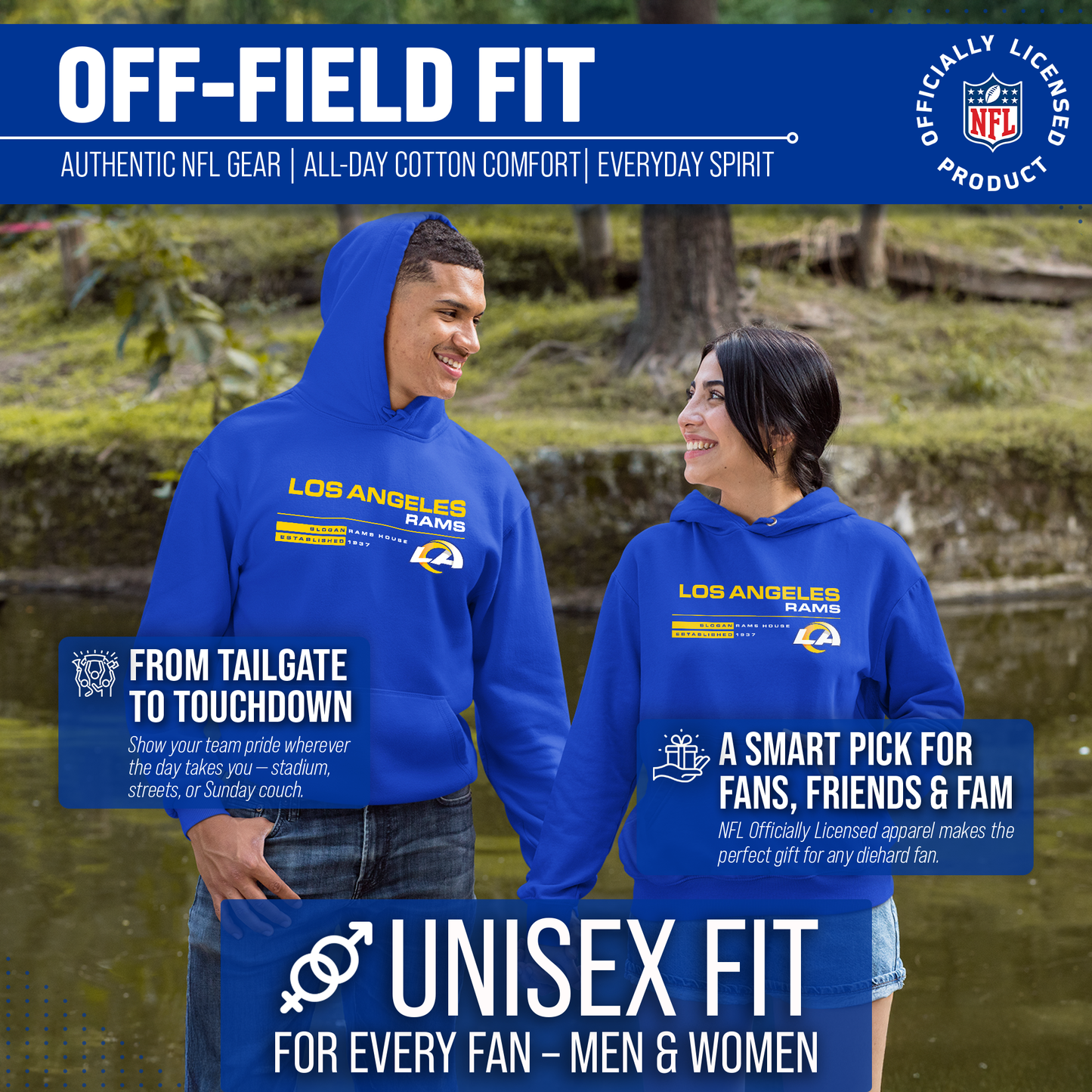 Los Angeles Rams Adult NFL Speed Stat Sheet Fleece Hooded Sweatshirt - Royal