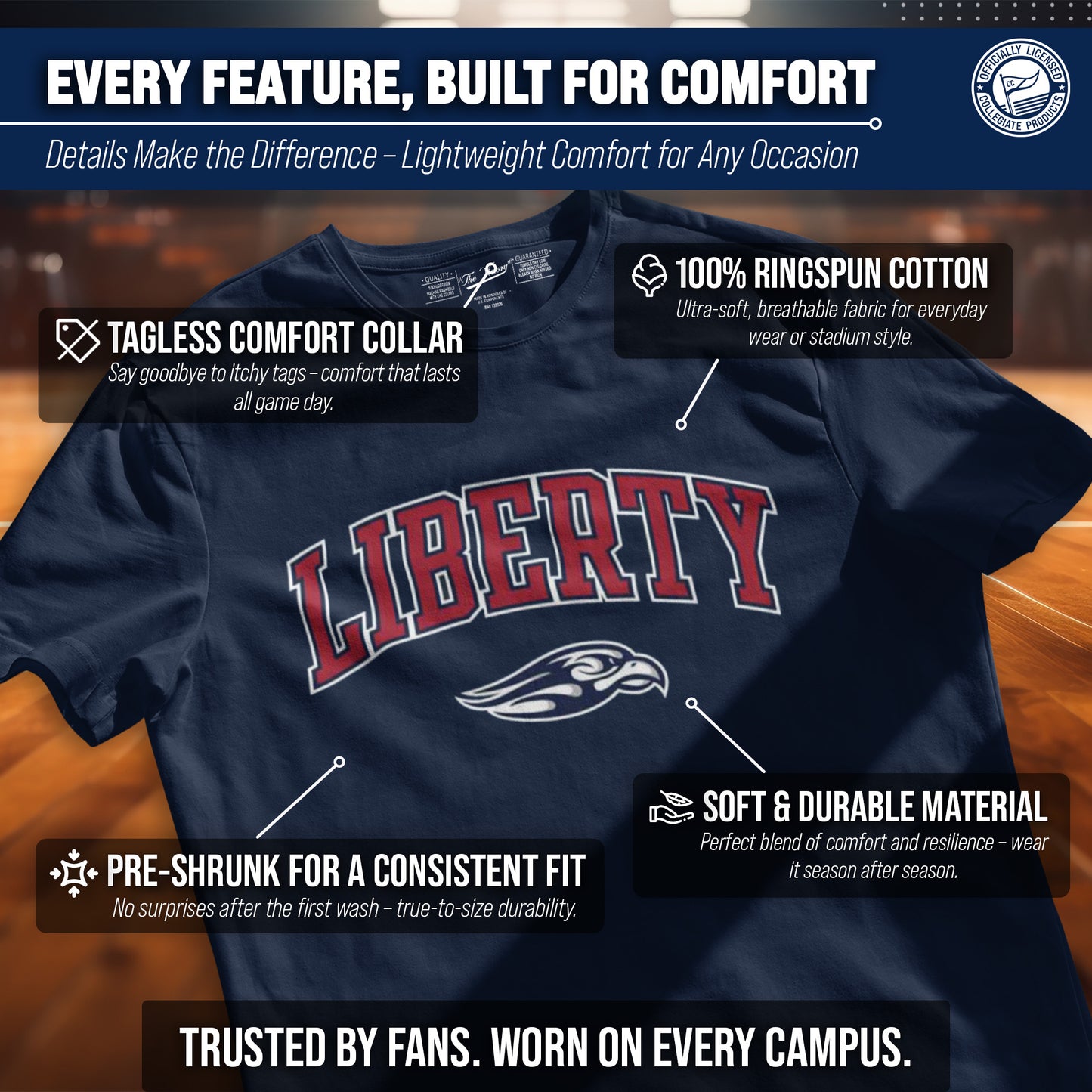 Liberty Flames NCAA Adult Gameday Cotton T-Shirt - Navy