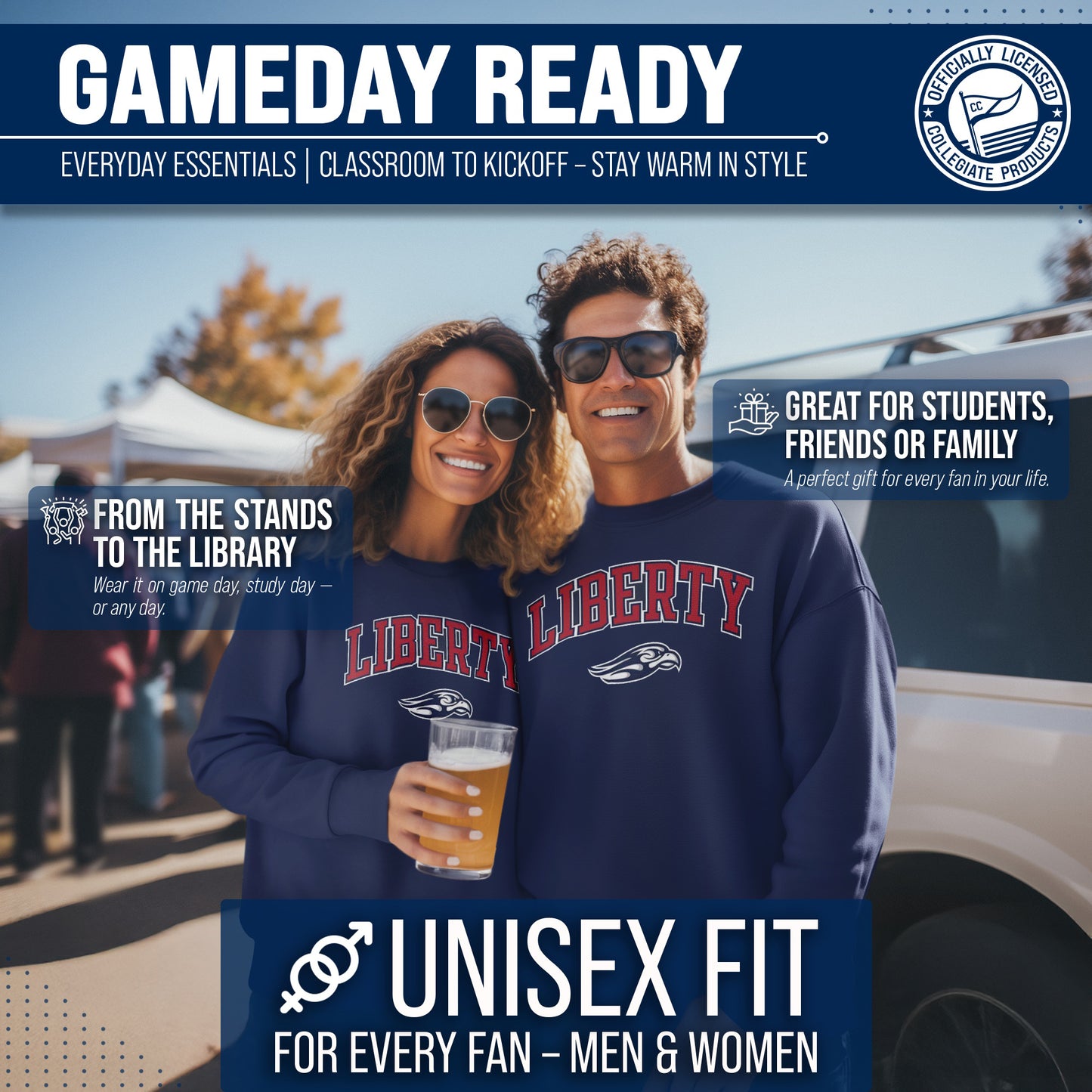 Liberty Flames Adult Arch & Logo Soft Style Gameday Crewneck Sweatshirt - Navy