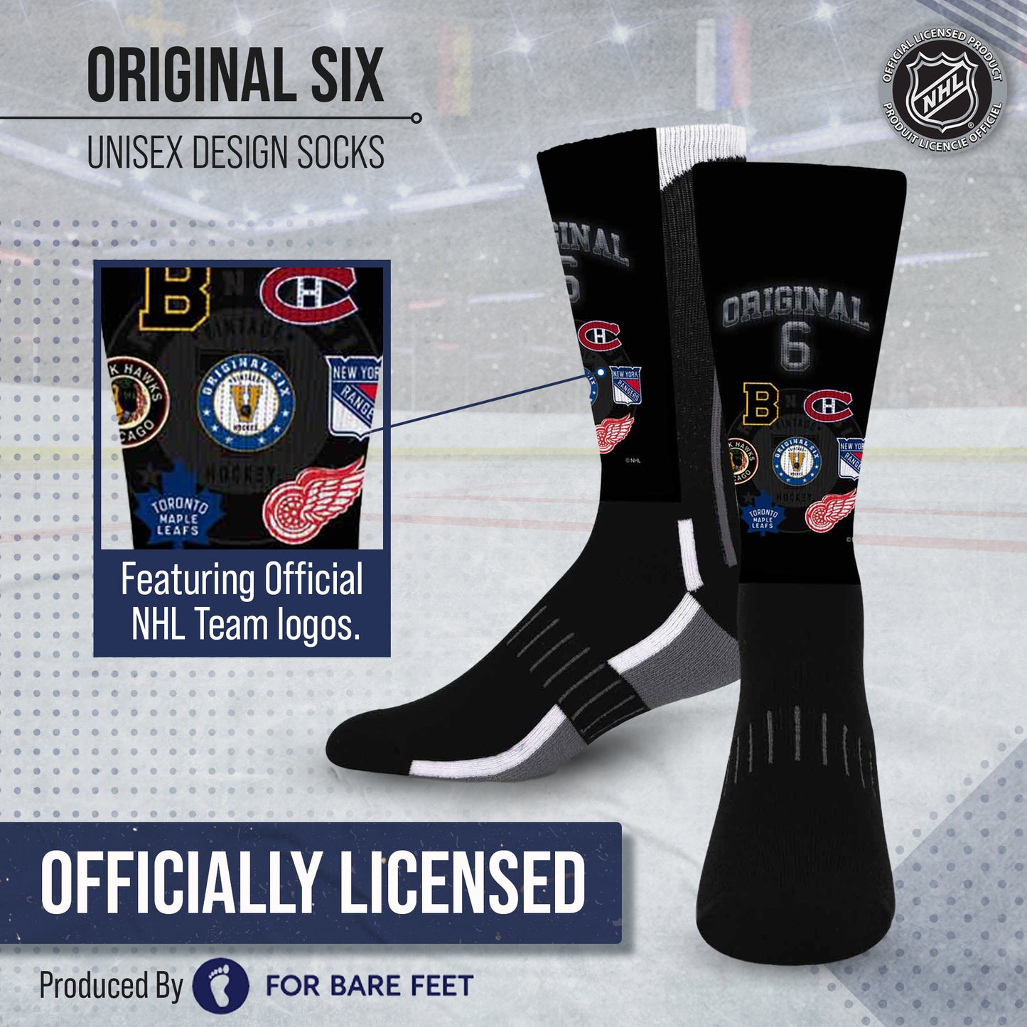 Original Six Adult NHL Original 6 Montage Crew Socks - Black