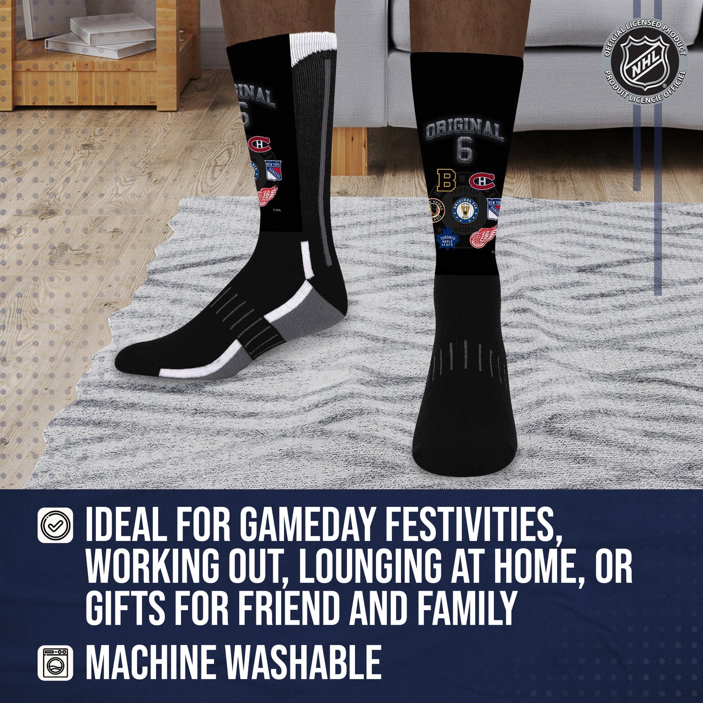 Original Six Adult NHL Original 6 Montage Crew Socks - Black