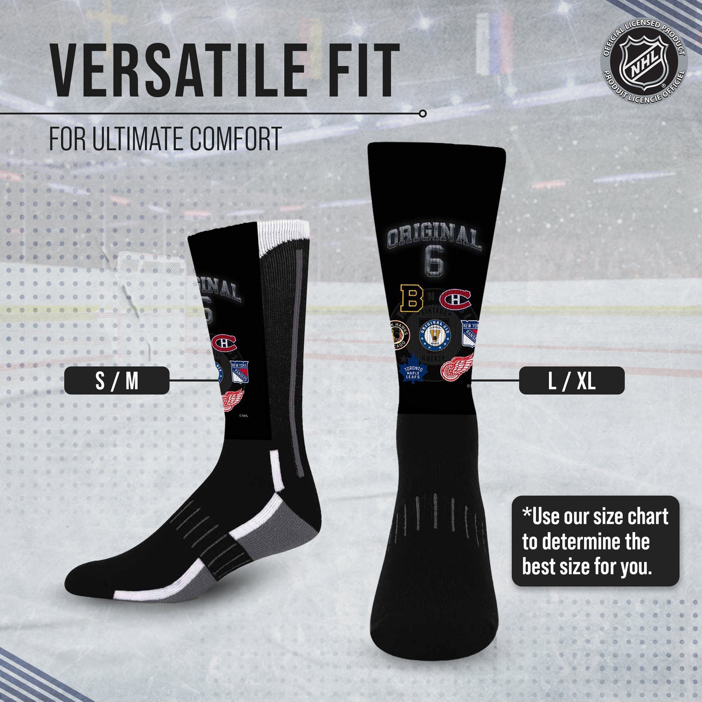 Original Six Adult NHL Original 6 Montage Crew Socks - Black