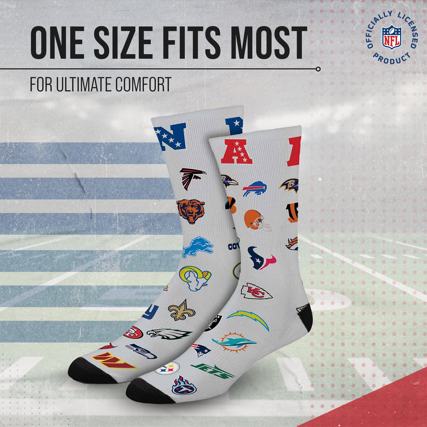 NFL Youth  Ultimate Fan All Over Logo Crew Socks - Gray