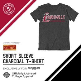 Louisville Cardinals Campus Colors NCAA Adult Cotton Blend Charcoal Tagless T-Shirt - Charcoal