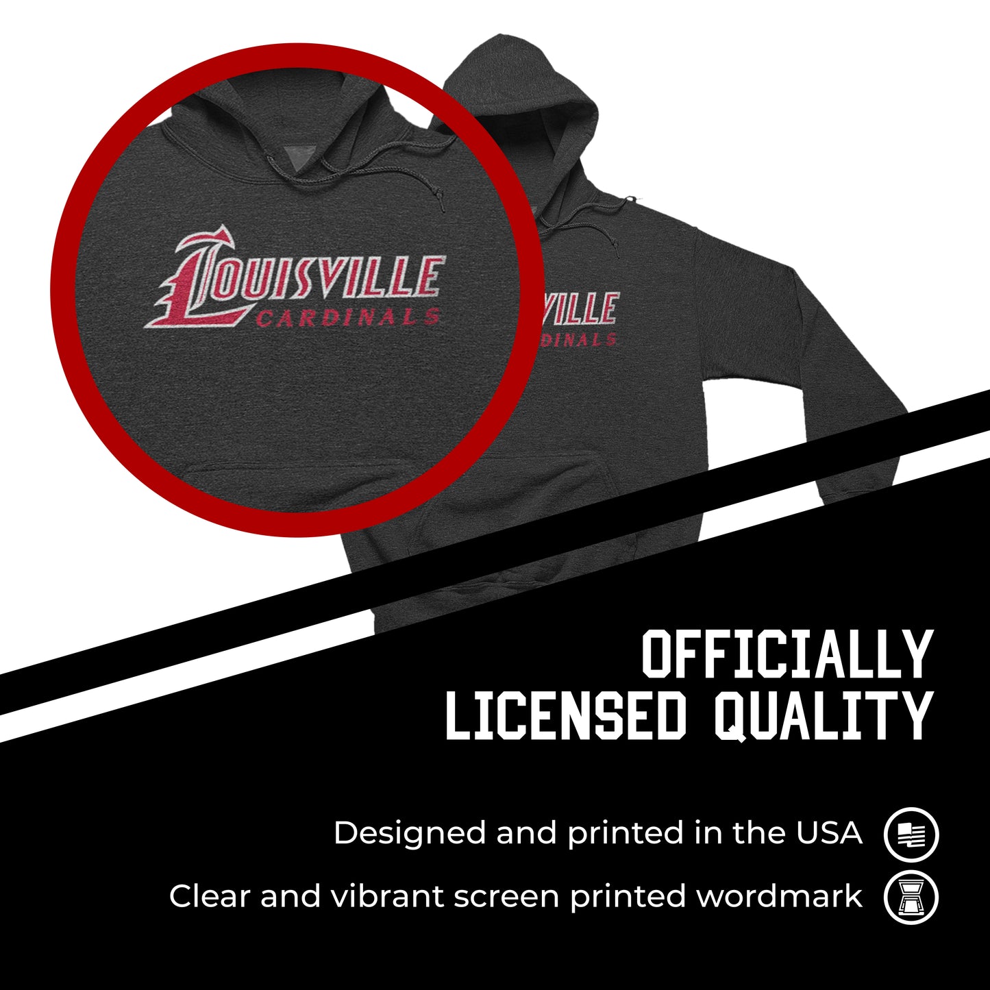 Louisville Cardinals NCAA Adult Cotton Blend Charcoal Hooded Sweatshirt - Charcoal