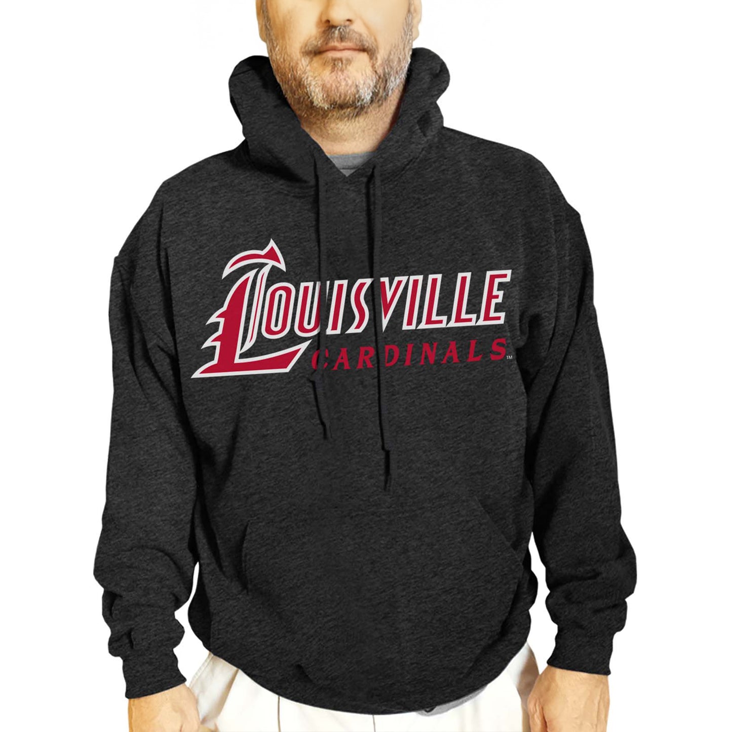Louisville Cardinals NCAA Adult Cotton Blend Charcoal Hooded Sweatshirt - Charcoal