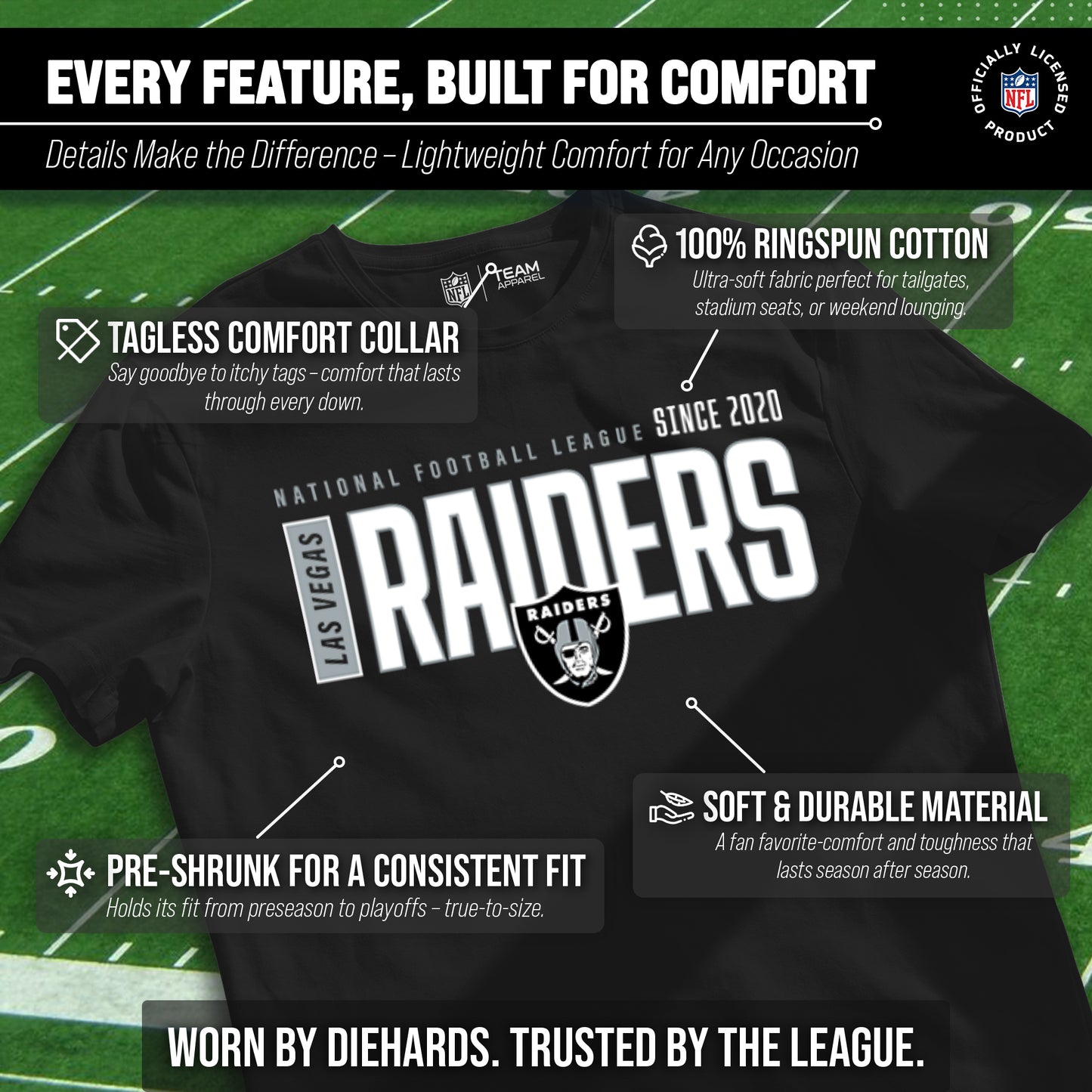 Las Vegas Raiders NFL Youth Modern Endzone Football T-Shirt Unisex Tag Free Comfortable - Black