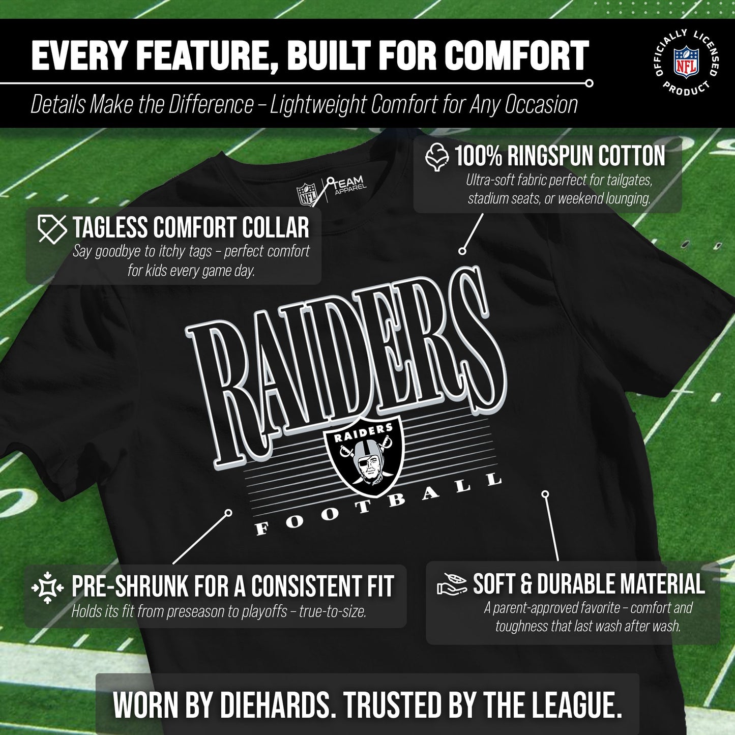Las Vegas Raiders NFL Youth Overtime Blueprint Football T-Shirt Unisex Tag Free Comfortable - Black