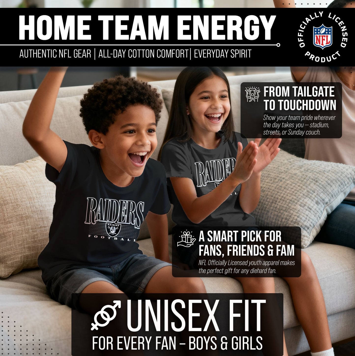 Las Vegas Raiders NFL Youth Overtime Blueprint Football T-Shirt Unisex Tag Free Comfortable - Black