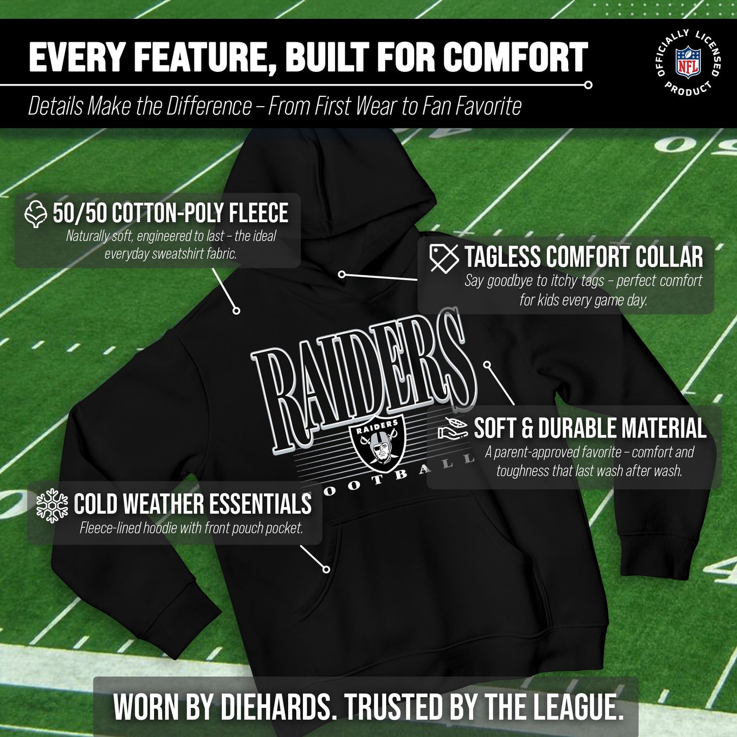 Las Vegas Raiders NFL Youth Overtime Blueprint Football Fleece Hooded Sweatshirt - Black